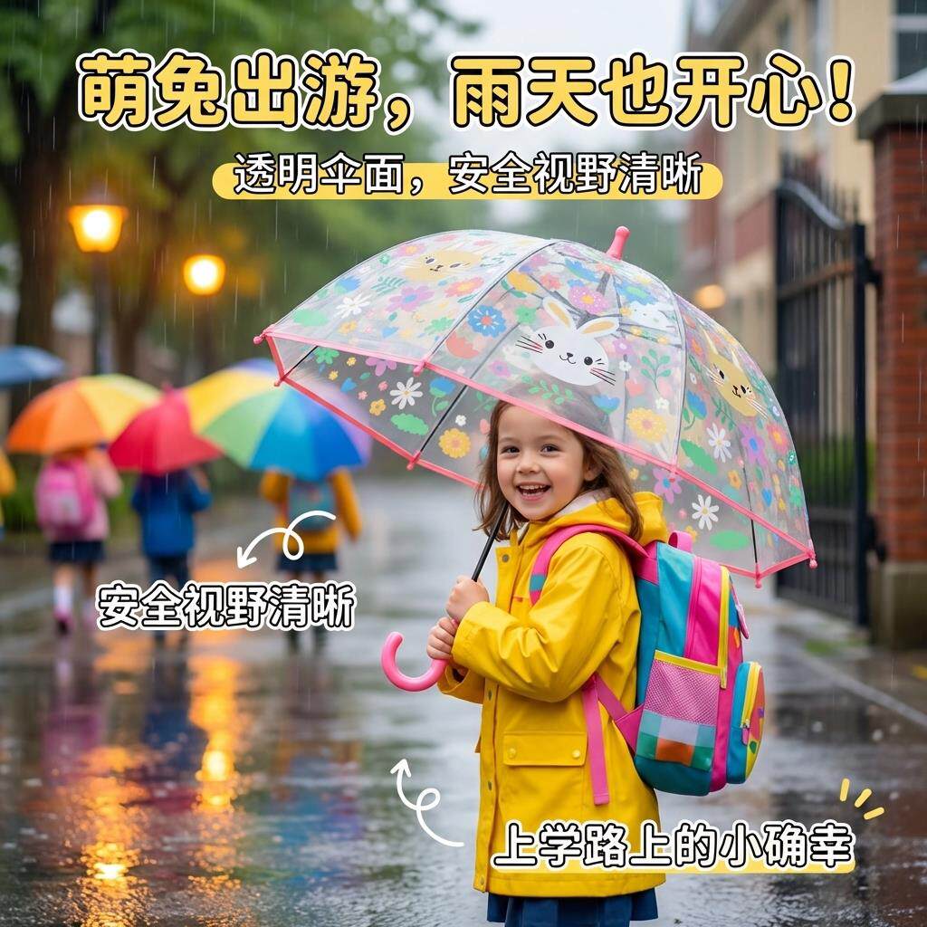 儿童雨伞女孩幼儿园小朋友专用透明雨伞小学生可爱加厚自动长柄伞