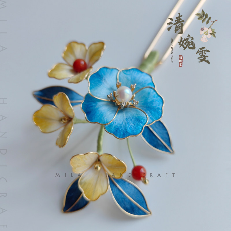 清婉雯绒花木簪新中式非遗发钗