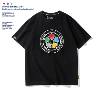 IJF国际柔道联邦徽标JUDO夏季 卡通宽松学生青少年衣服 男女T恤短袖