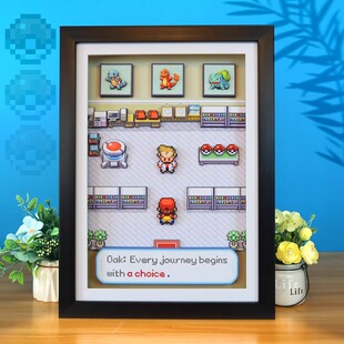 GBA宝可梦立体画口袋妖怪火红叶绿大木博士研究所游戏房间装饰画