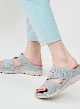 L1902-3 亚马逊欧美运动休闲凉鞋新款2025魔术贴镂空厚底女凉拖