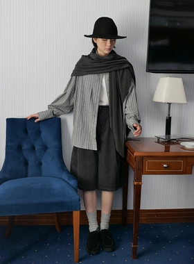 时简 韩女天莱 色织条纹慵懒宽松衬衫 反折袖口质感叠穿上衣01697