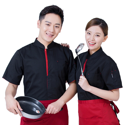 餐厅食堂黑色透气夏季厨师工作服