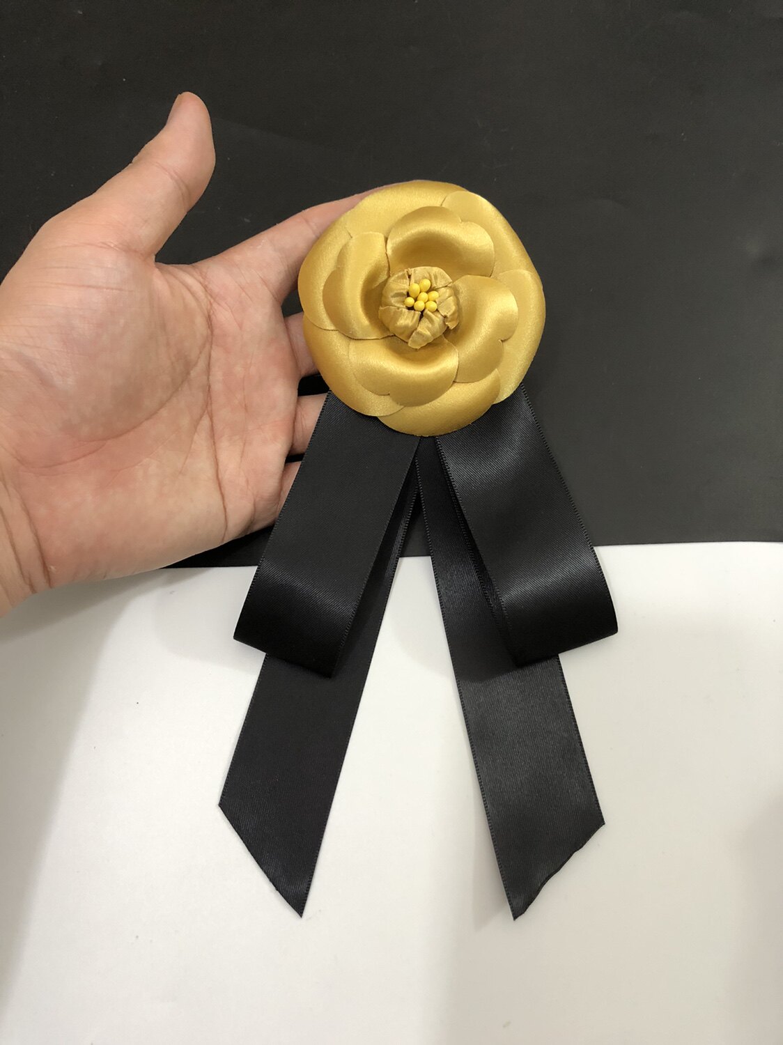 山茶花胸花丝带饰花花蝴蝶进口真丝布定型花小香风配饰diy织带款
