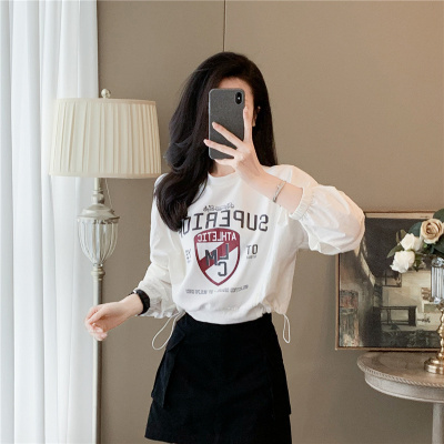 短款抽绳长袖t恤女早秋季新款