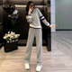 设计感休闲宽松直筒裤 新款 俩件套潮 女春秋季 撞色圆领卫衣运动套装
