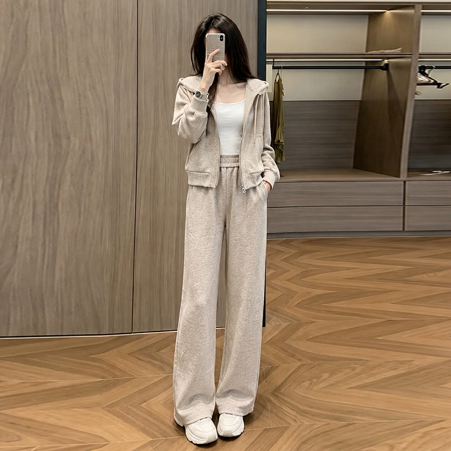 连帽短款卫衣拉链外套运动套装女