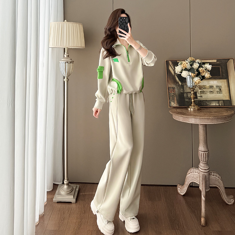 休闲撞色立领卫衣运动套装女春秋季新款时尚宽松显瘦阔腿裤两件套