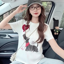 撞色刺绣印花短款T恤女短袖夏季新款休闲宽松显瘦百搭半袖衫上衣
