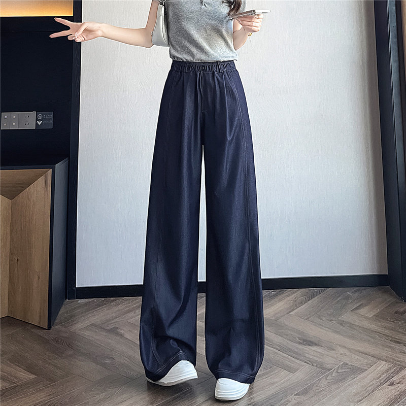 天丝牛仔九分阔腿裤女薄款夏季新款休闲高腰宽松显瘦直筒加长裤子