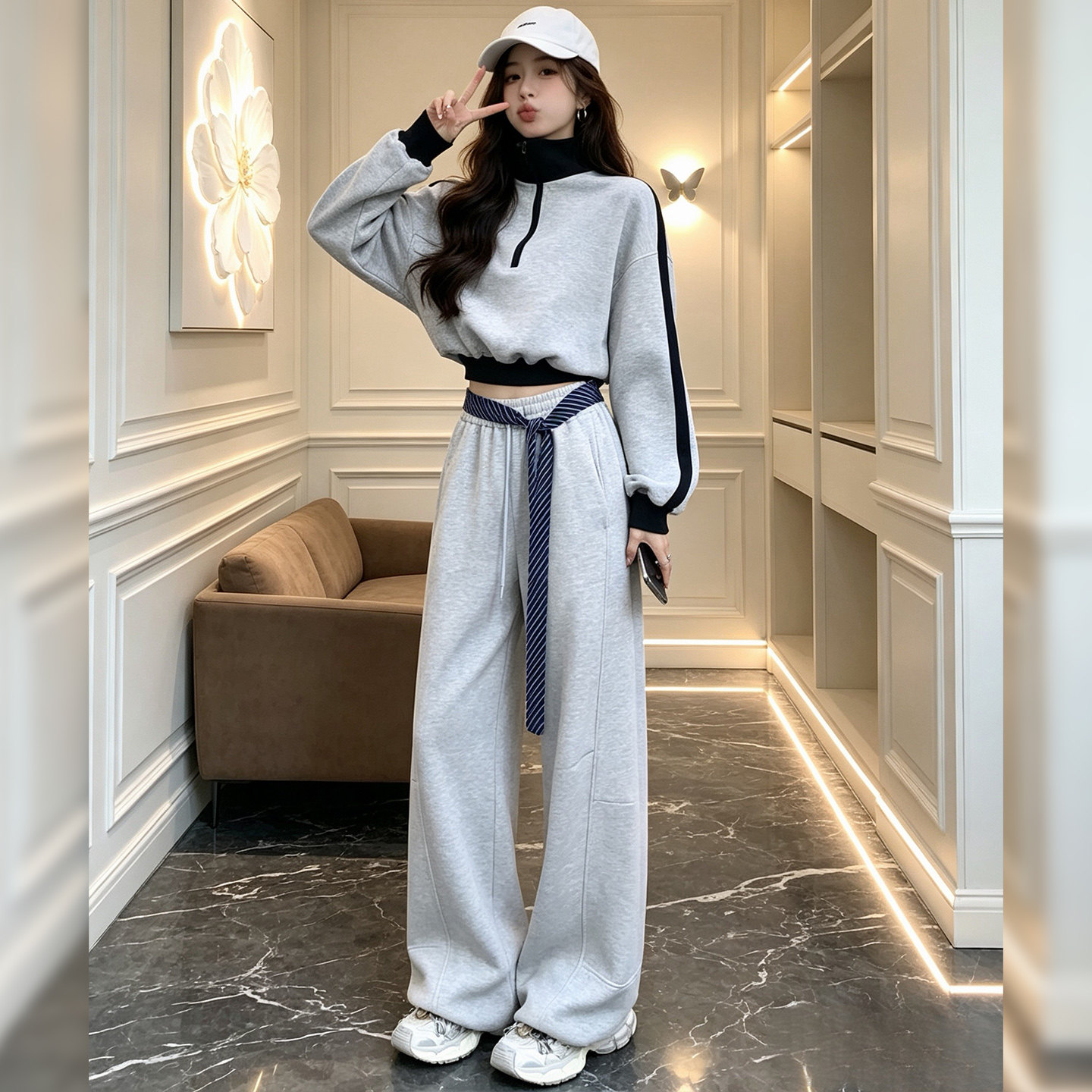 短款卫衣运动套装女阔腿裤两件套