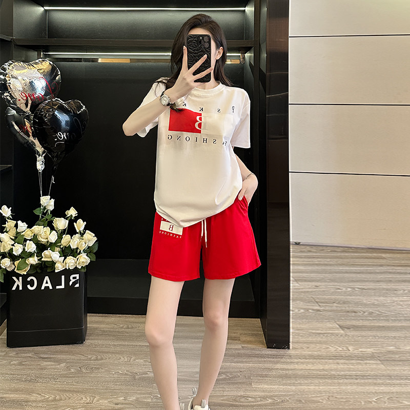 短袖T恤运动套装女短裤两件套潮
