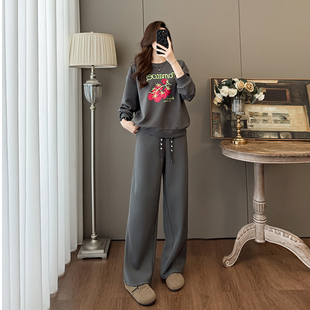 休闲加绒卫衣运动套装女秋冬季新款高级感宽松显瘦阔腿裤两件套潮