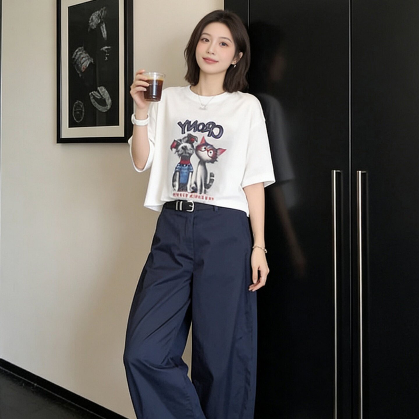 卡通印花短袖T恤女夏季宽松显瘦减龄休闲风百搭短款半袖衫上衣潮