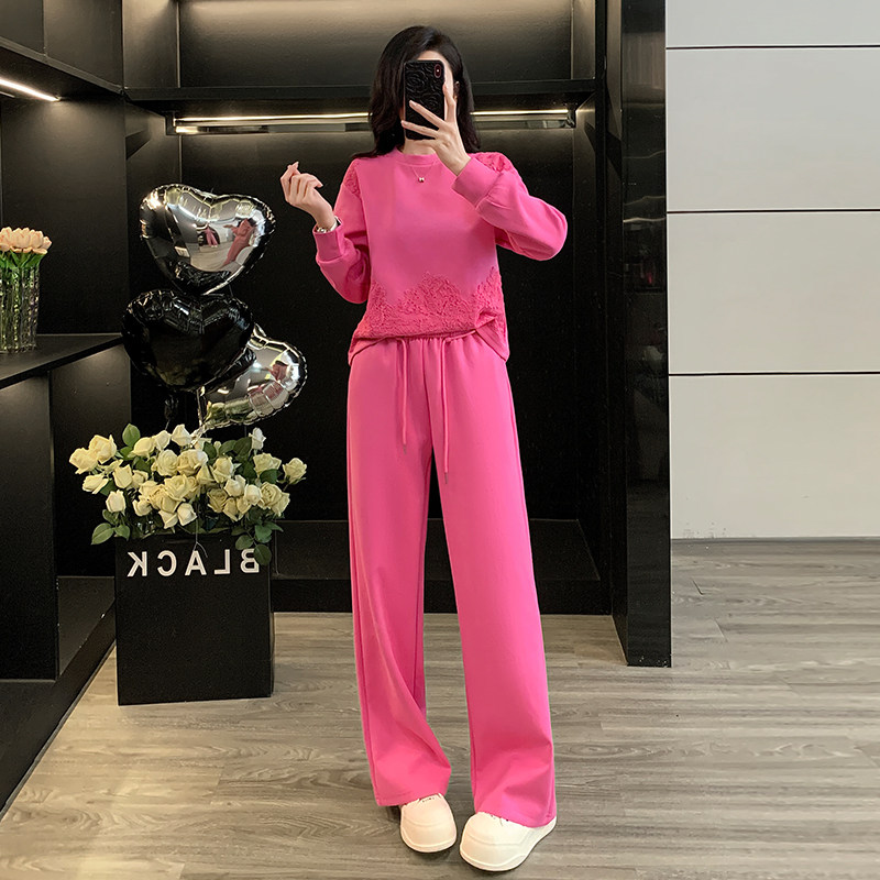 休闲蕾丝卫衣运动套装女春秋季新款时尚洋气宽松显瘦阔腿裤两件套