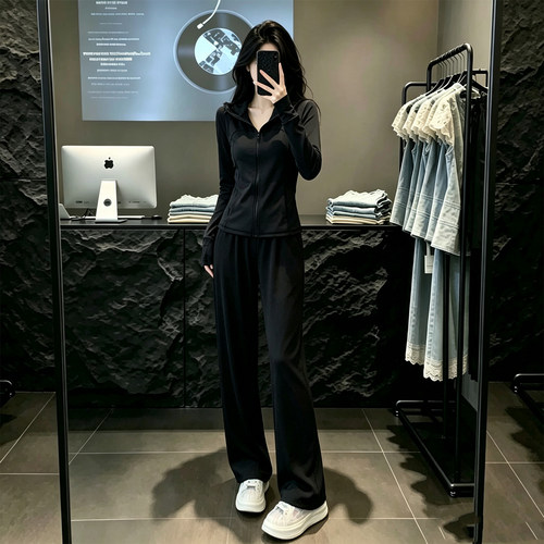 长袖外套运动套装女阔腿裤两件套
