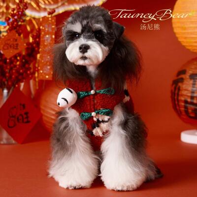 狗狗衣服新年中国风红色喜庆过年装泰迪雪纳瑞比熊宠物无袖马甲