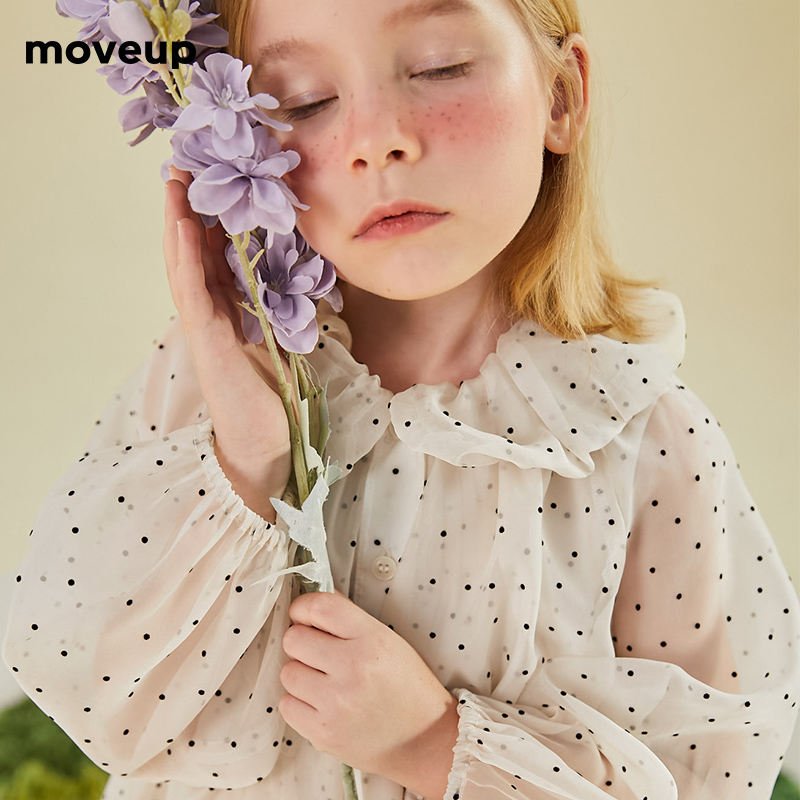 moveupkids幻走童装2023春季新款 花边波点丈根女童休闲短款外套