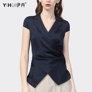 西装领短袖衬衫收腰显瘦上衣女设计感洋气小衫百搭夏季新款上衣