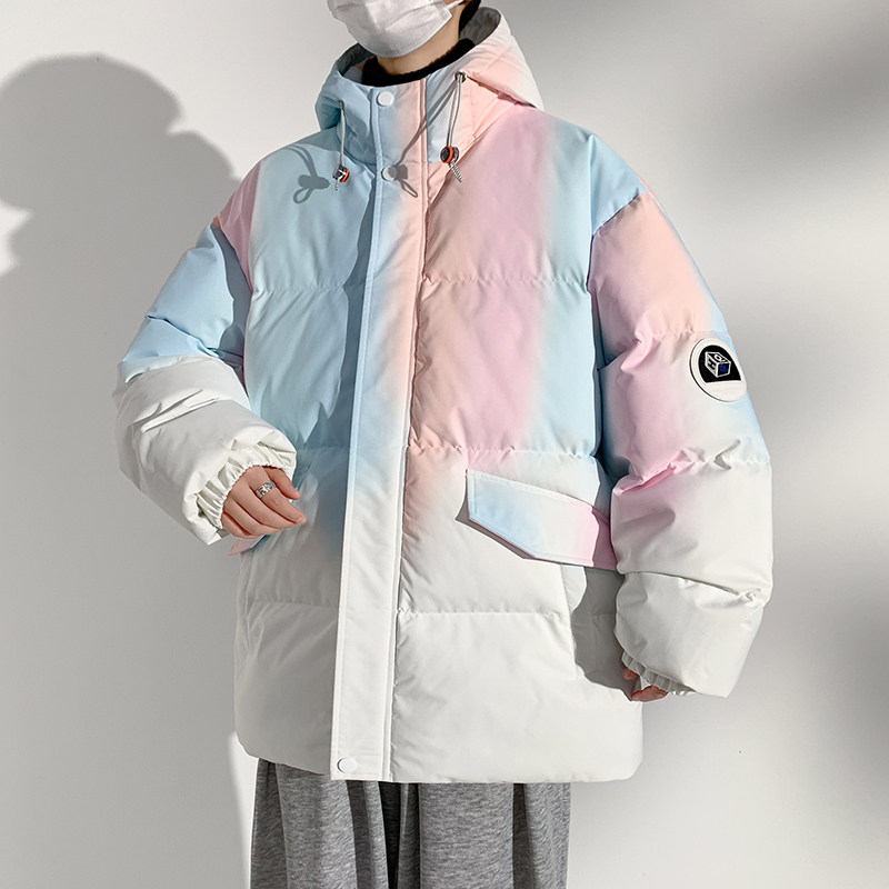 秋冬男士渐变色棉服新款潮牌宽松保暖防风百搭休闲连帽外穿外套
