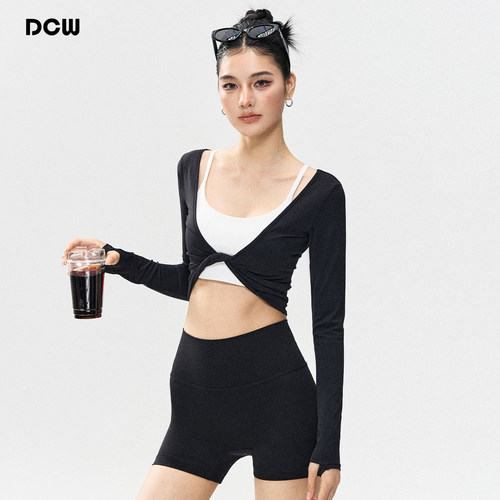 dcw短款扭结性感健身运动长袖女