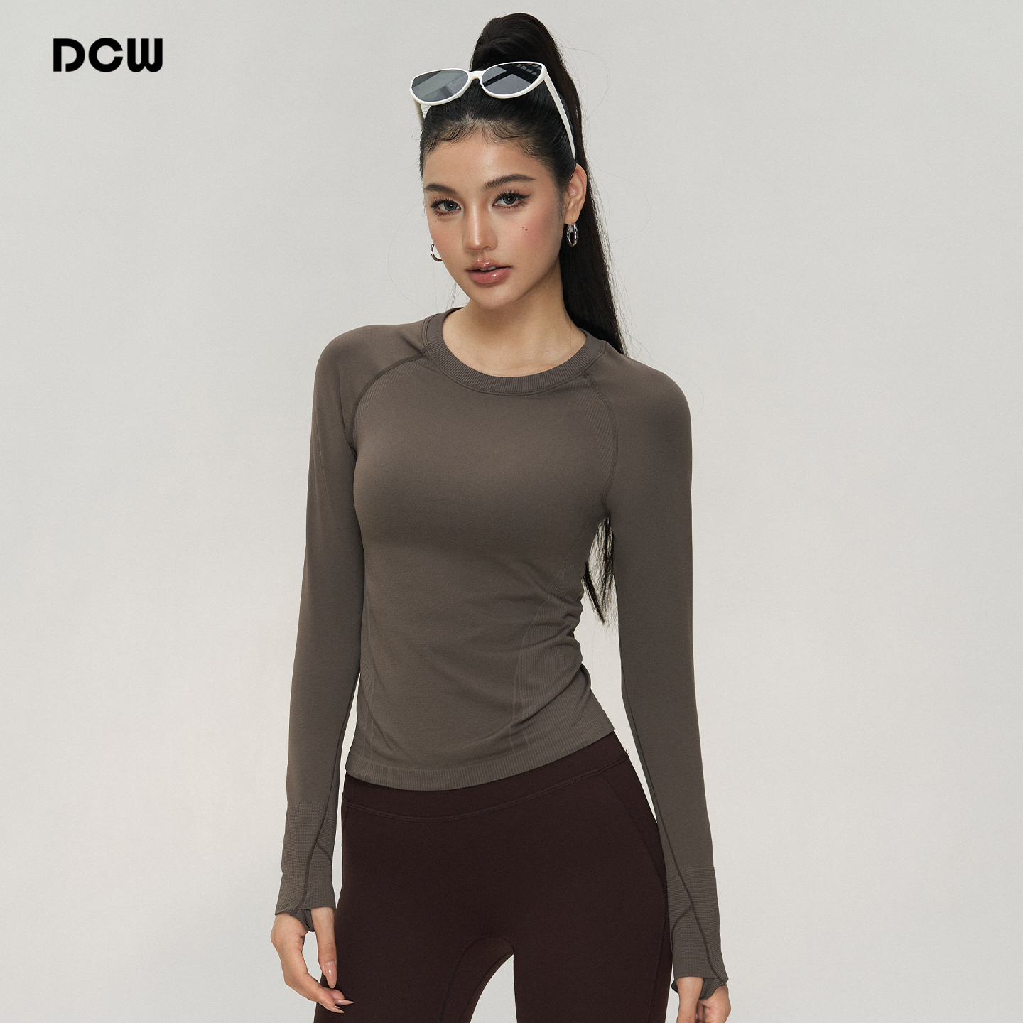 dcw长袖T恤肌理运动普拉提打底衫