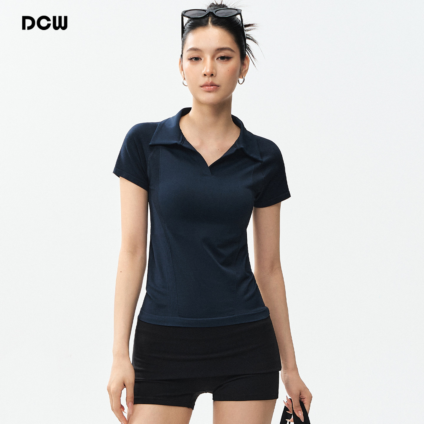 DCW休闲运动上衣女轻薄显瘦翻领健身polo衫t恤跑步训练瑜伽服短袖