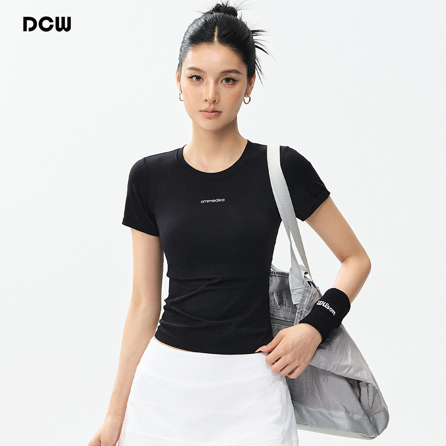 DCW高弹力运动短袖女修身显瘦普拉提瑜伽打底t恤跑步训练健身上衣