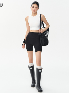 DCW黑色运动瑜伽短裤女高腰收腹户外骑行跑步训练新款健身裤三分