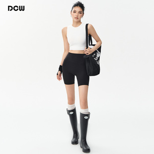 DCW黑色运动瑜伽短裤女高腰收腹户外骑行跑步训练新款健身裤三分