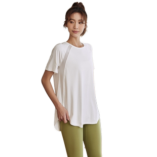 DCW运动t恤女短袖普拉提训练服上衣宽松显瘦长款网纱健身瑜伽罩衫