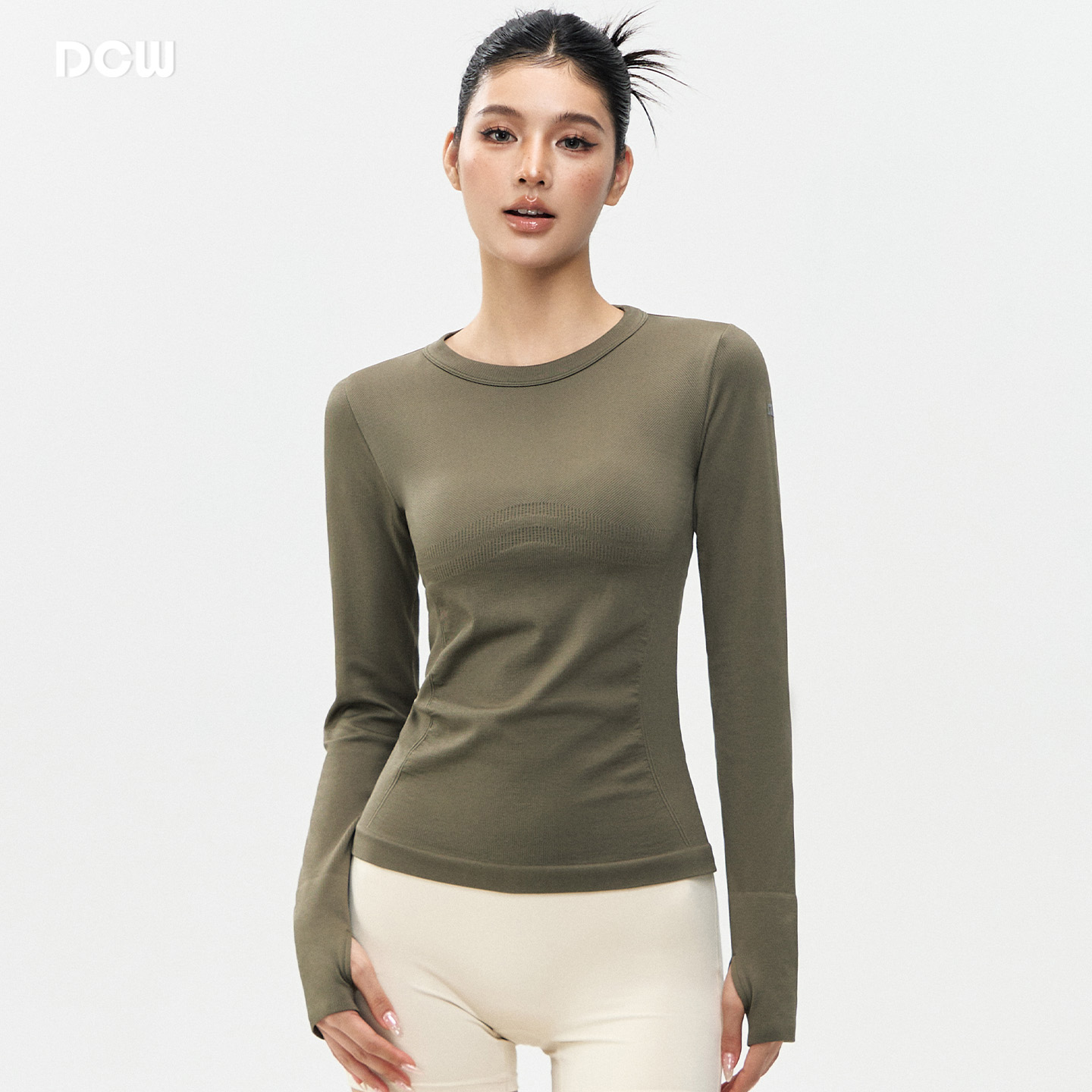dcw修身显瘦瑜伽服长袖打底衫女