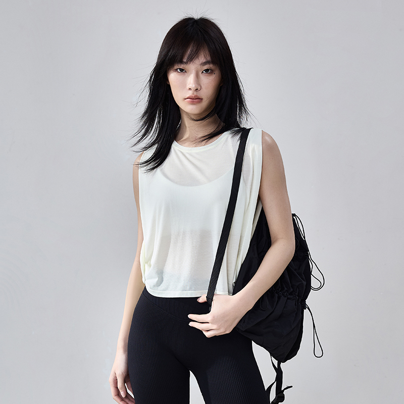 dcw微透显瘦网纱瑜伽服无袖罩衫