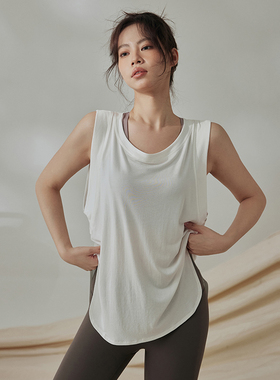 dcw宽松运动背心女显瘦透气健身训练上衣无袖跑步长款罩衫瑜伽T恤
