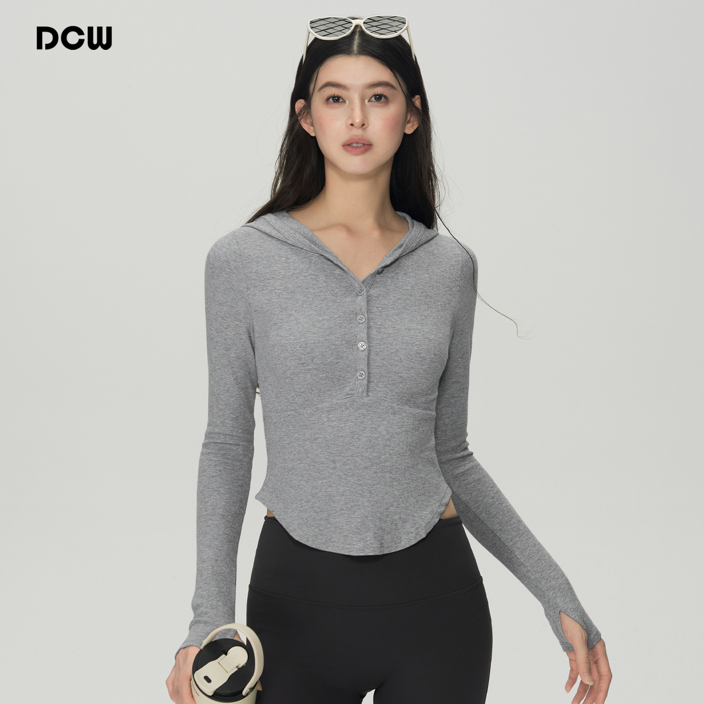 dcw纽扣修身显瘦外穿运动上衣女