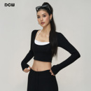 DCW假两件运动上衣女带胸垫瑜伽普拉提训练健身服显瘦长袖 秋 套装