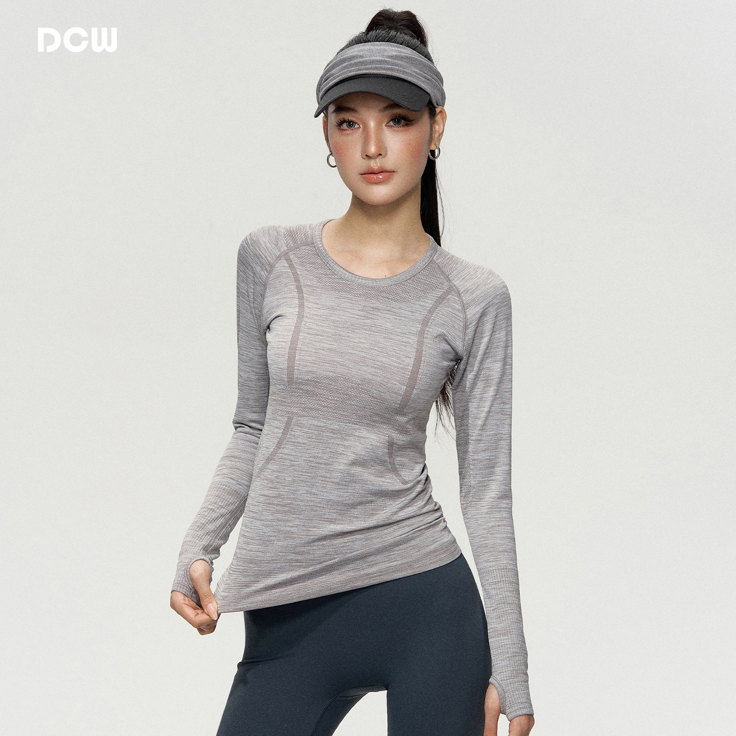 DCW轻薄女士健身房训练服专业跑步户外长袖普拉提瑜伽服紧身上衣