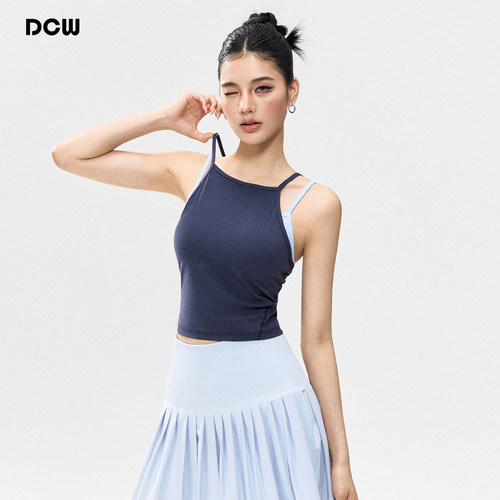 dcw假两件带胸垫瑜伽运动背心女