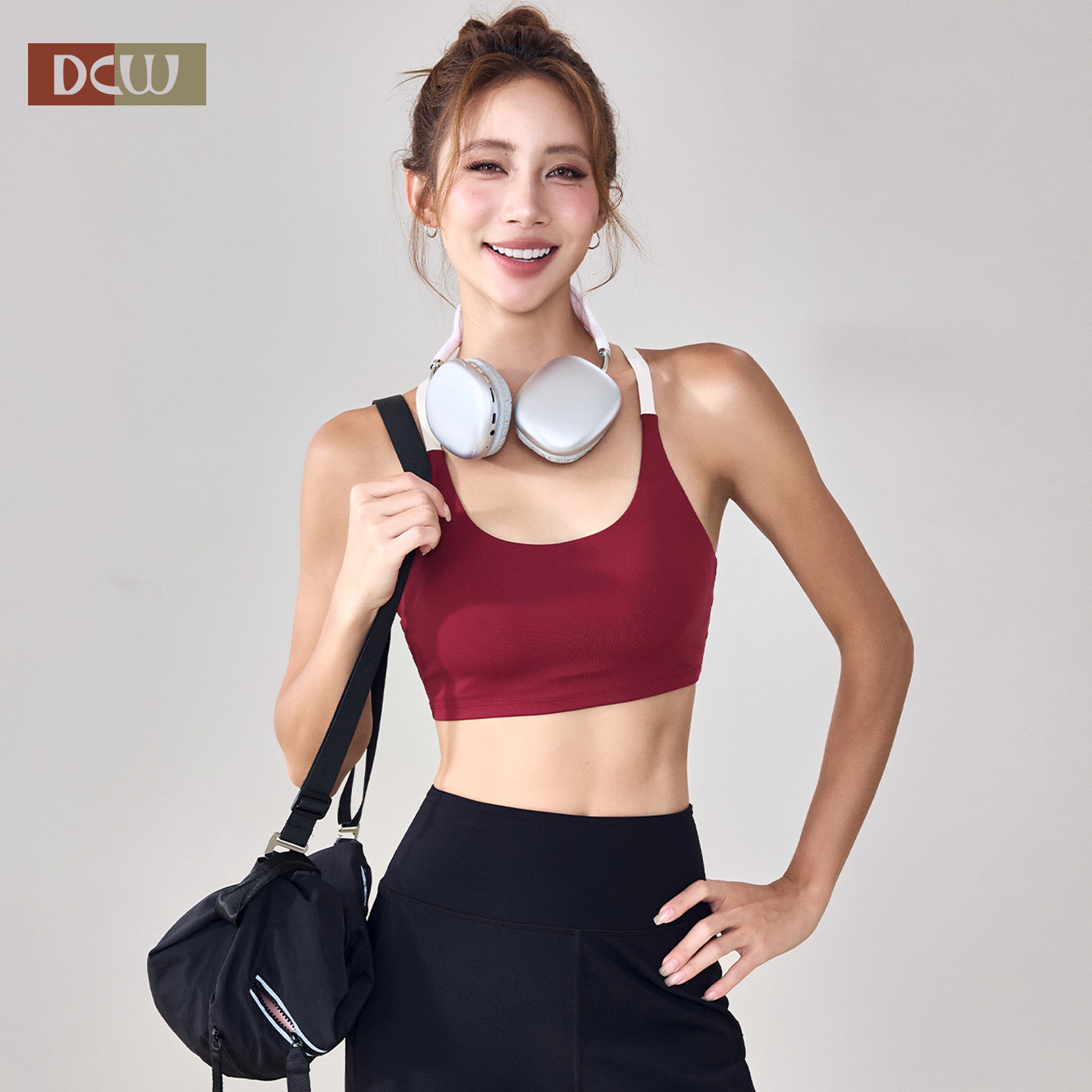 dcw细肩带撞色防震健身运动文胸