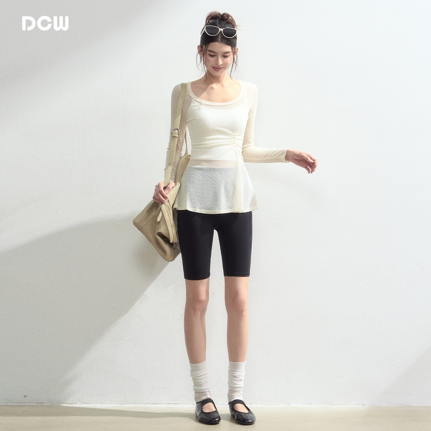 dcw外穿透视显瘦瑜伽长袖罩衫女