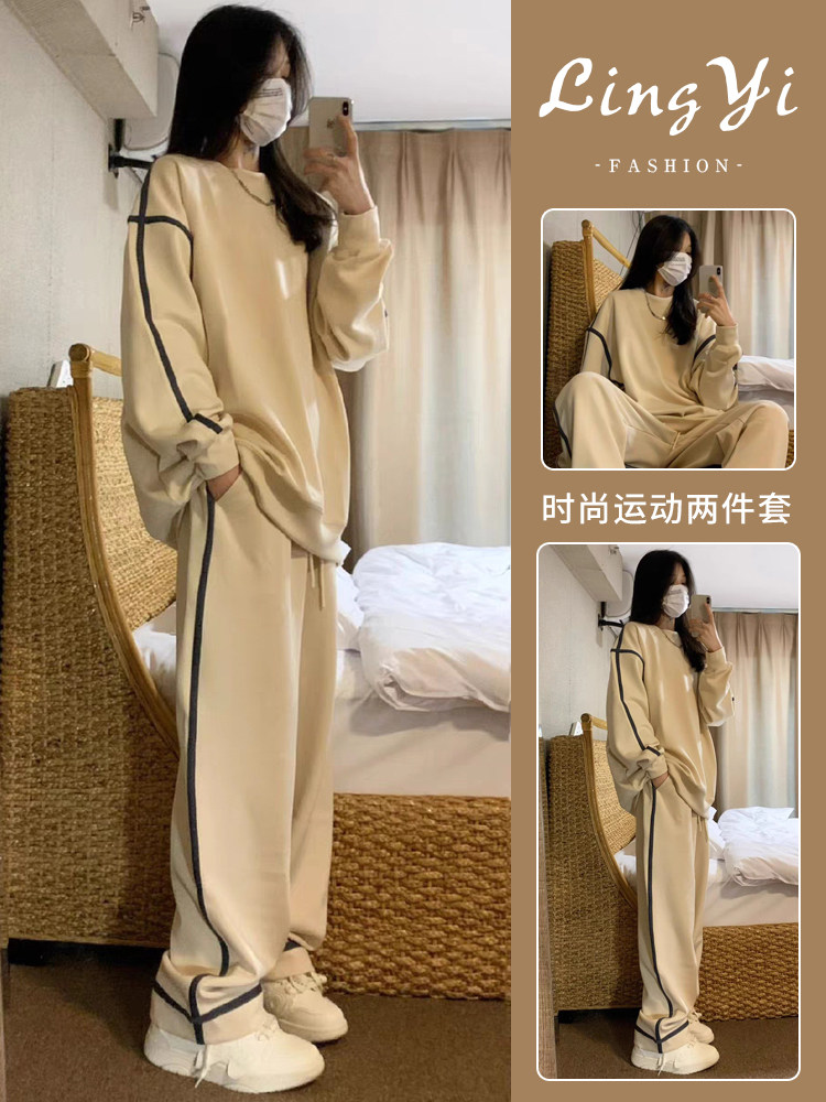 가을 여성을 위한 대학 스타일 운동복 루즈하고 슬림한 한국식 패셔너블한 스트리트 스웨트셔츠 캐주얼 투피스 런닝복