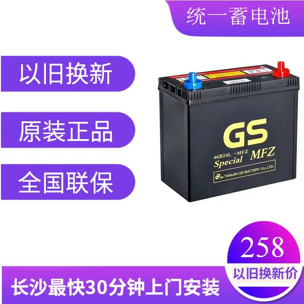 GS统一蓄电池46B24LS适配锋范1.8雅阁2.0颐达NV200汽车电瓶12V45A