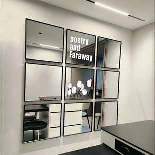 饰画 壁挂金属镜子装 方形拼接镜子客厅餐厅墙面装 饰镜玄关镜子软装