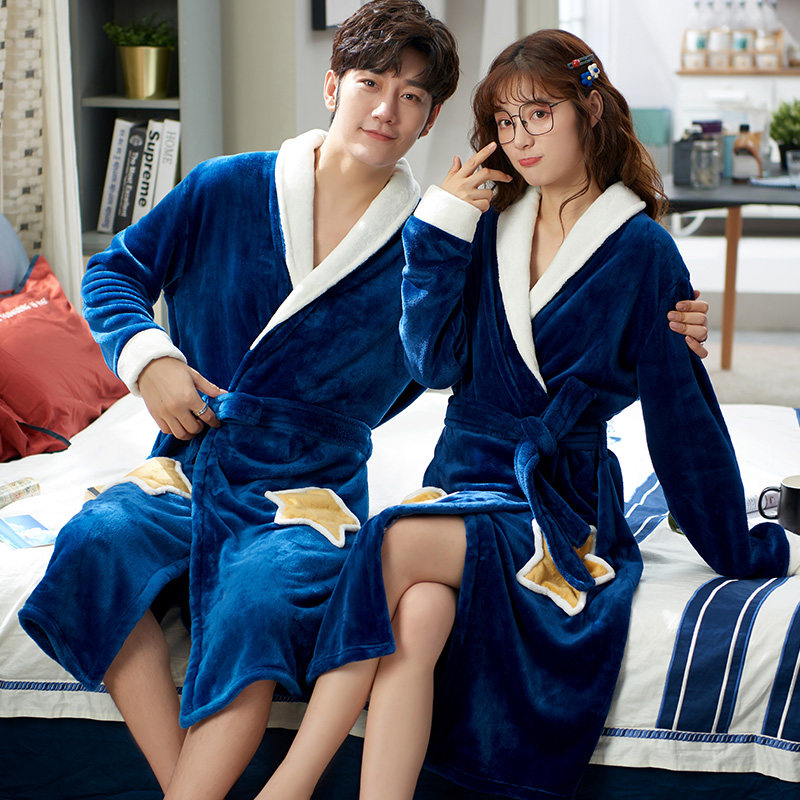 睡袍女秋冬长款珊瑚绒加绒加厚情侣浴袍法兰绒男士睡衣冬季家居服