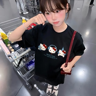 黑色卡通2026新款宽松上衣内搭短袖t恤女夏季今年流行的爆款女装