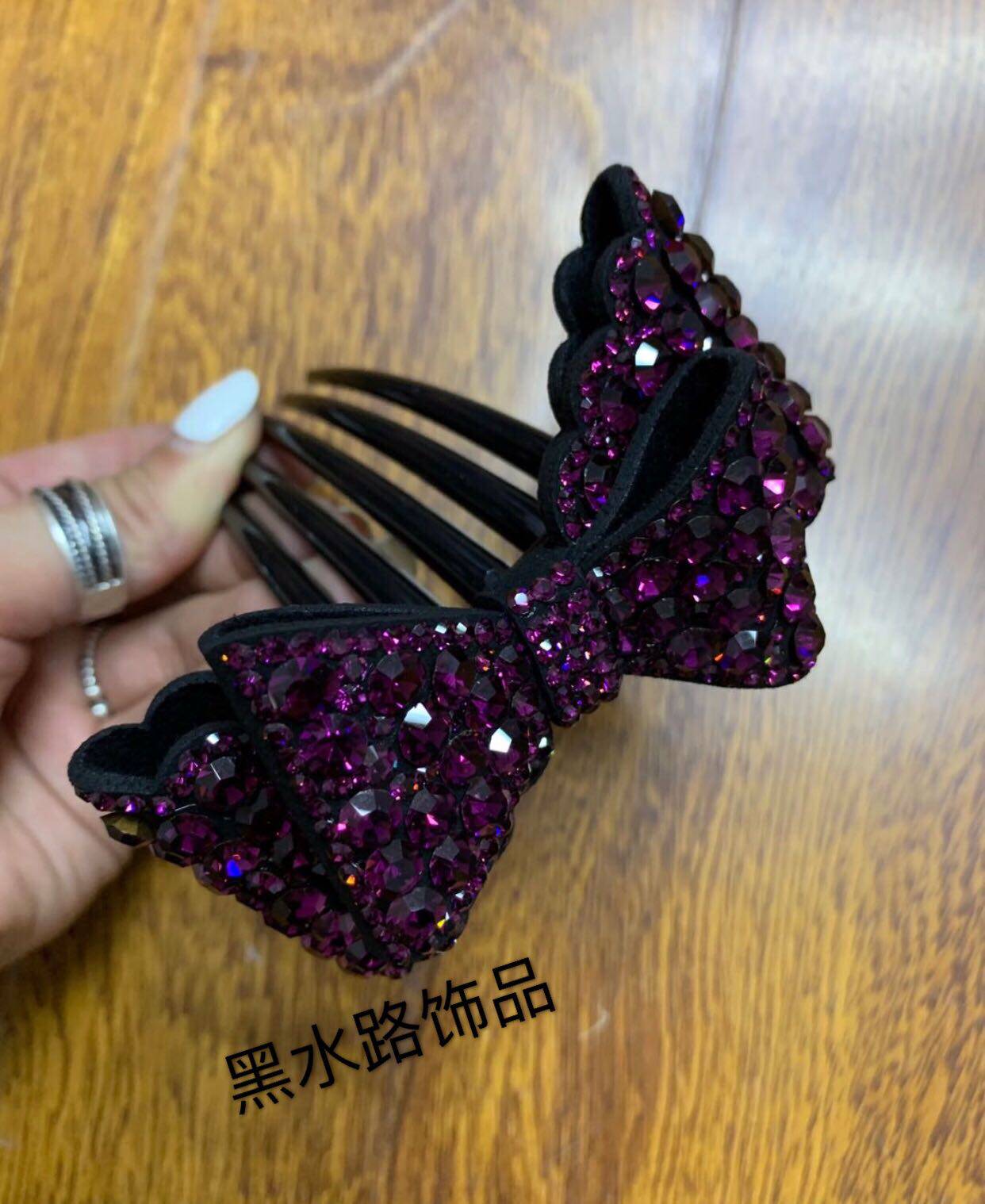 新款韩版捷克钻时尚蝴蝶结五齿排梳盘发包发成人精品插梳头饰发饰