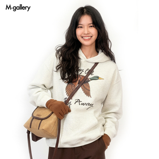 Mgallery复古潮流男女绿头鸭动物宽松重磅连帽卫衣2025AWWY0023