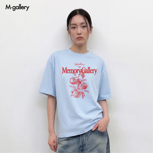 Mgallery素描线条苹果水果多巴胺纯棉男女情侣宽松圆领短袖T恤