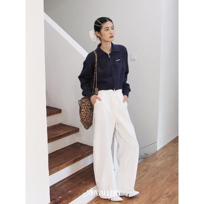 Mgallery弯刀松紧腰纯色百搭街头宽松运动休闲长裤2025AWK0001