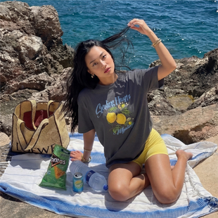 Mgallery复古水果插画印花vintage情侣男女春夏纯棉宽松短袖 T恤